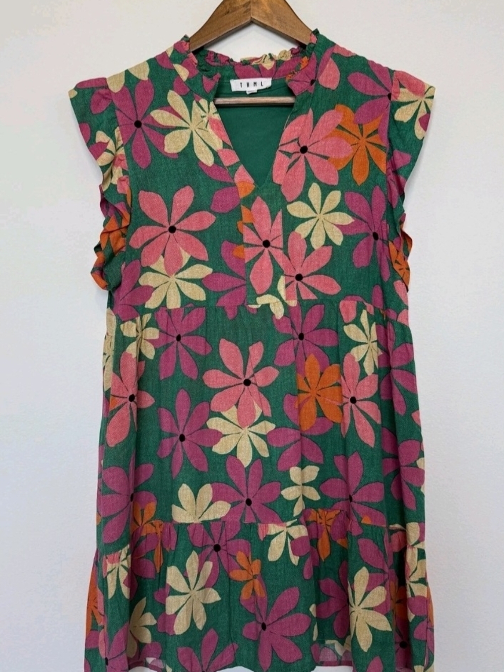 THML Floral, Green, Pink, Orange, Babydoll, SUNDRESS- Small